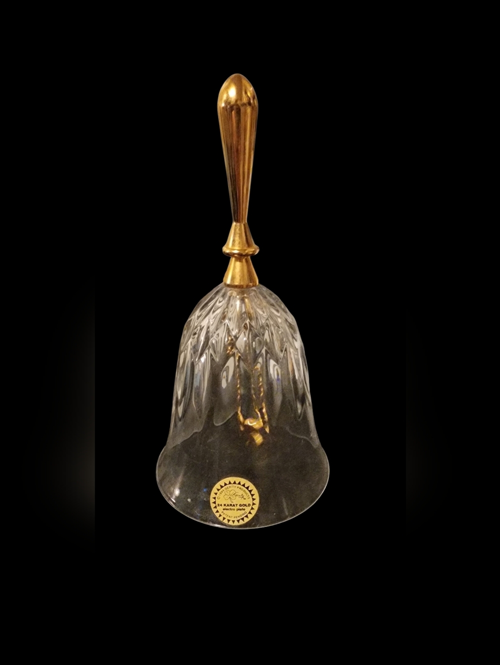 Gold Handle 24% Lead Crystal  Bell by Gerrity Wity Clover Accent